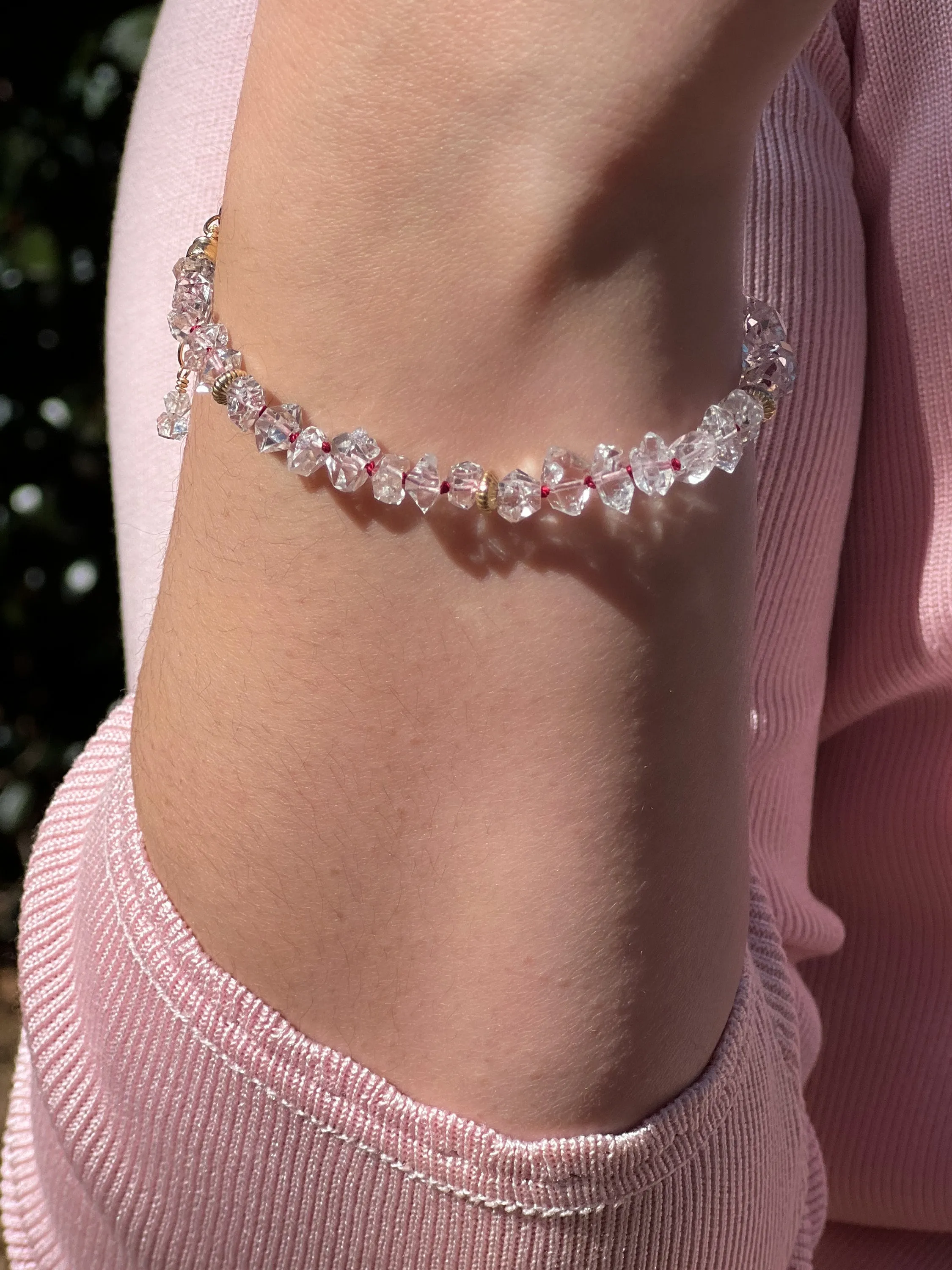 AAA Herkimer Diamond Bracelet on Burgundy Silk with Gold Accents, April Birthstone, Natural Herkimer Diamonds, Boho, Gift for Her, Timeless