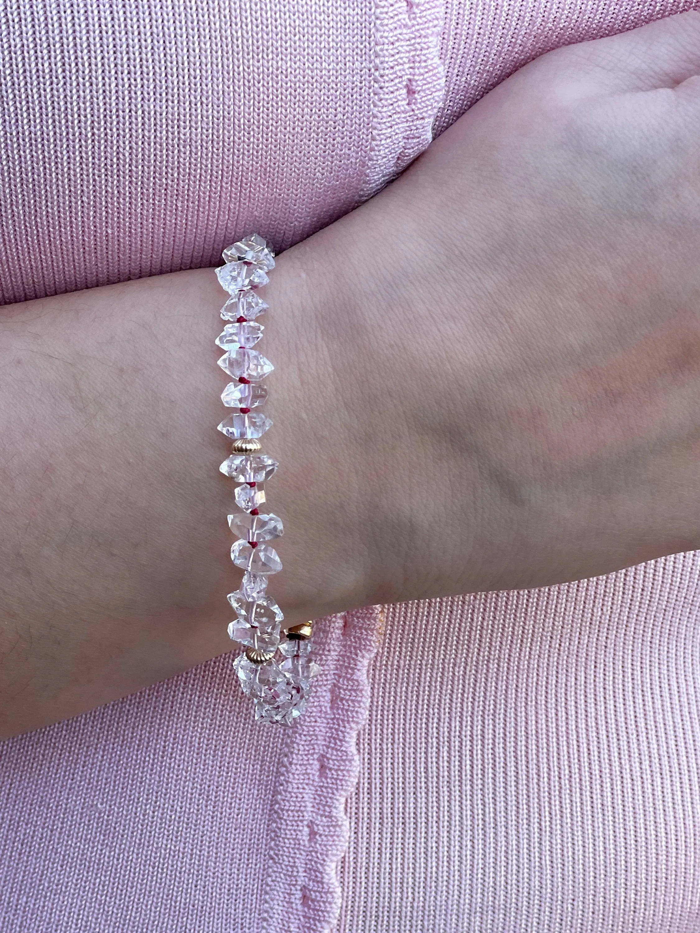 AAA Herkimer Diamond Bracelet on Burgundy Silk with Gold Accents, April Birthstone, Natural Herkimer Diamonds, Boho, Gift for Her, Timeless