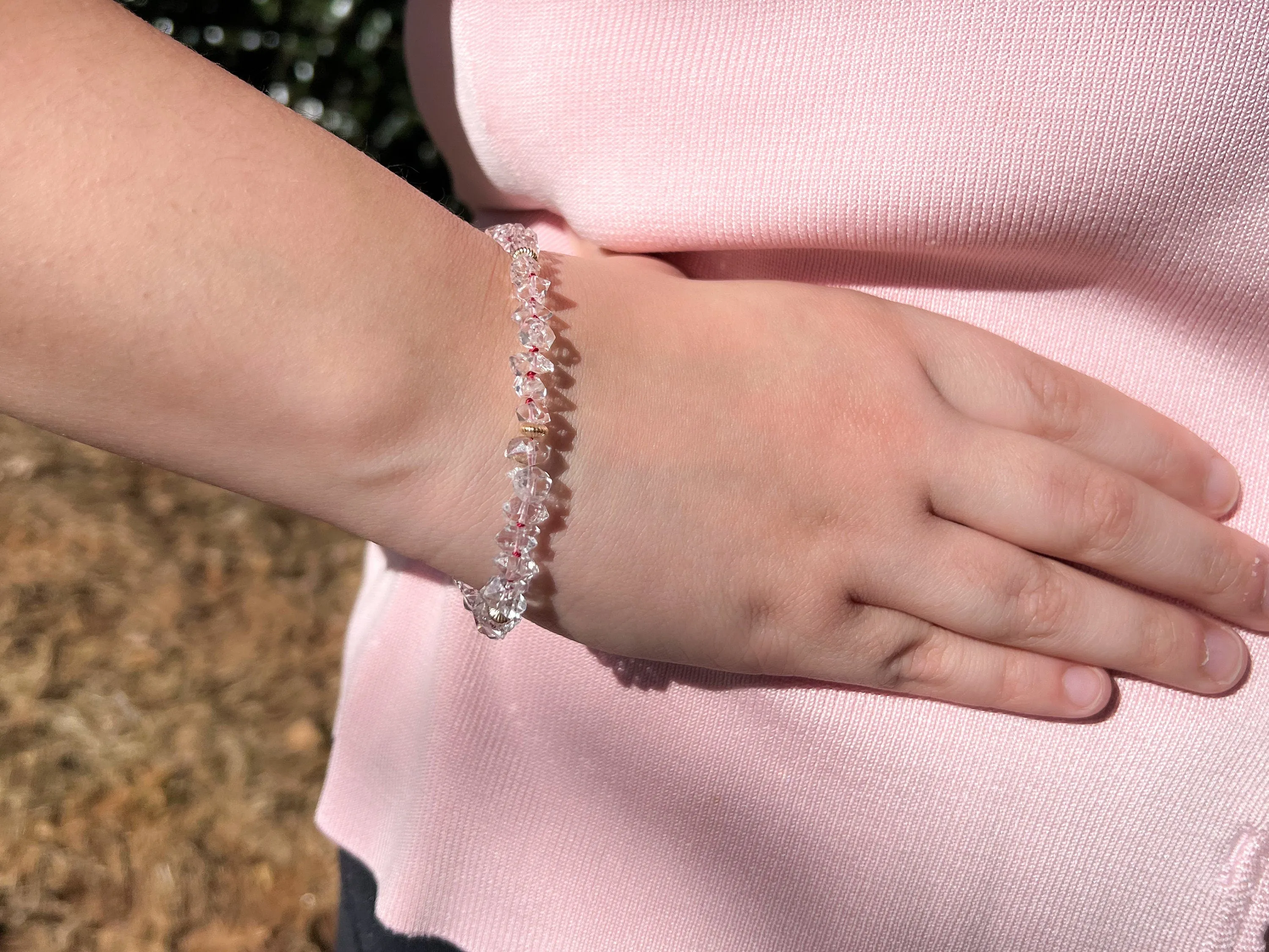 AAA Herkimer Diamond Bracelet on Burgundy Silk with Gold Accents, April Birthstone, Natural Herkimer Diamonds, Boho, Gift for Her, Timeless