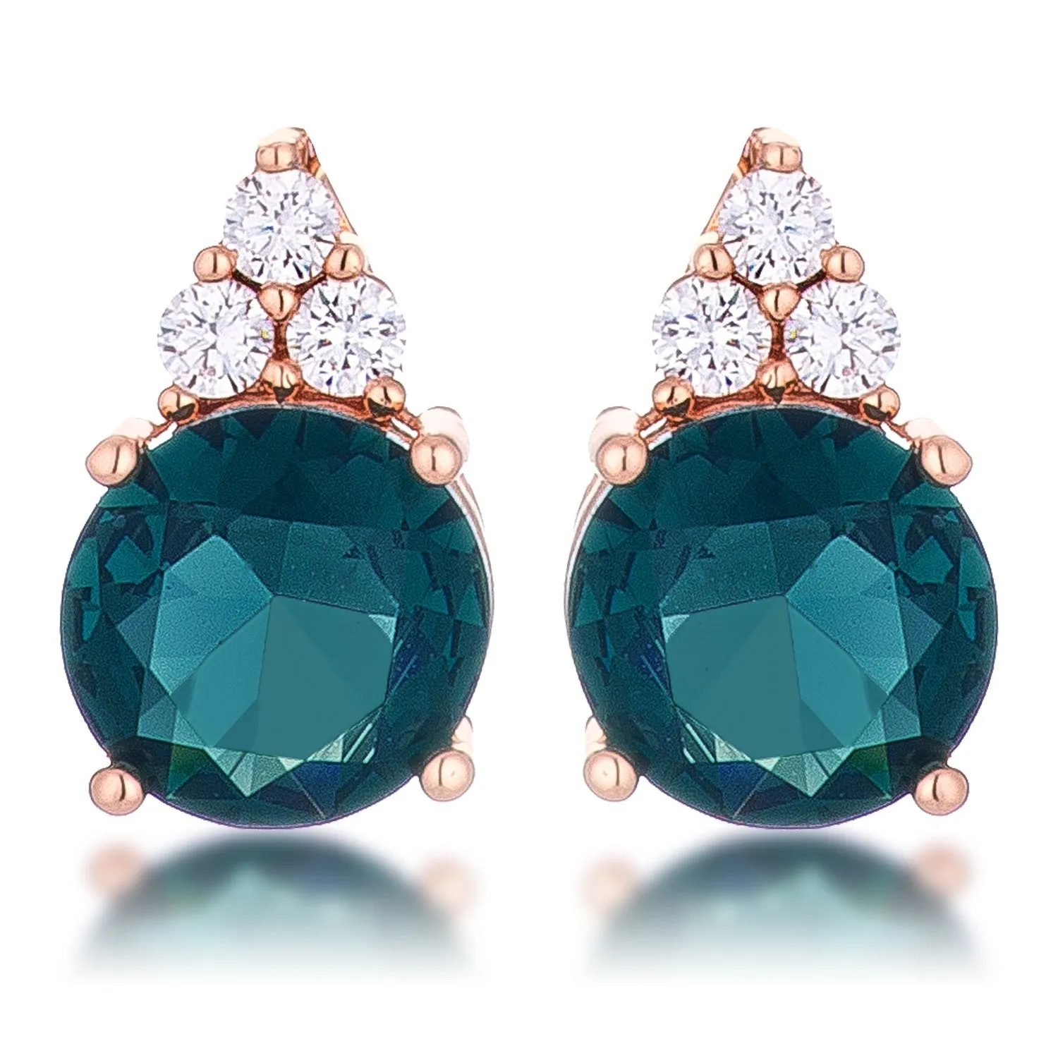 Abigail 9mm Round Blue Green CZ Stud Earrings | 3ct