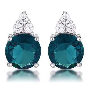 Abigail 9mm Round Blue Green CZ Stud Earrings | 3ct