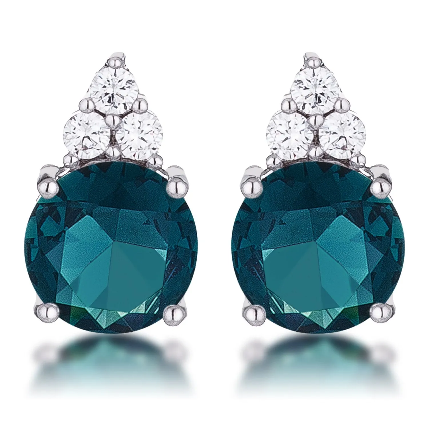 Abigail 9mm Round Blue Green CZ Stud Earrings | 3ct