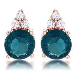 Abigail 9mm Round Blue Green Rose Gold CZ Earrings | 3ct