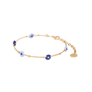Adjustable gold plated bracelet with beaded flowers