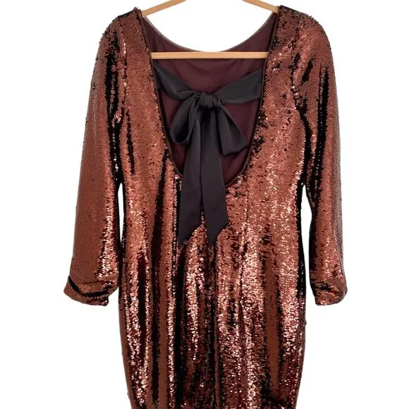 Aidan Aidan Mattox Brown Sequin Shimmer Bow Back Long Sleeve Mini Party Dress 10