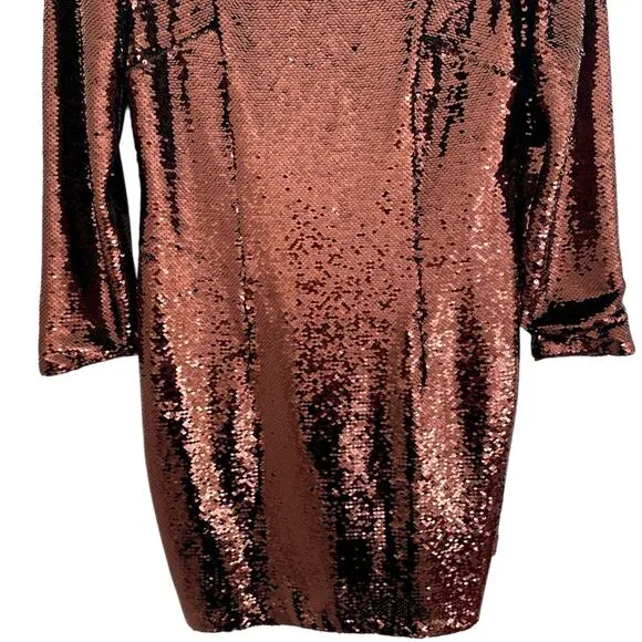 Aidan Aidan Mattox Brown Sequin Shimmer Bow Back Long Sleeve Mini Party Dress 10