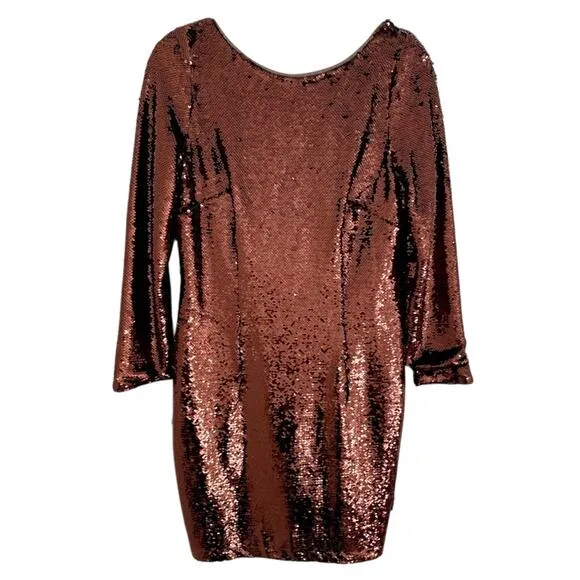 Aidan Aidan Mattox Brown Sequin Shimmer Bow Back Long Sleeve Mini Party Dress 10