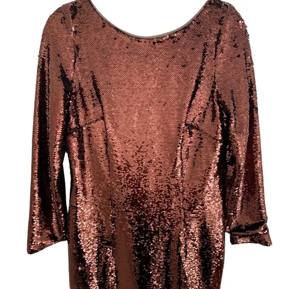 Aidan Aidan Mattox Brown Sequin Shimmer Bow Back Long Sleeve Mini Party Dress 10