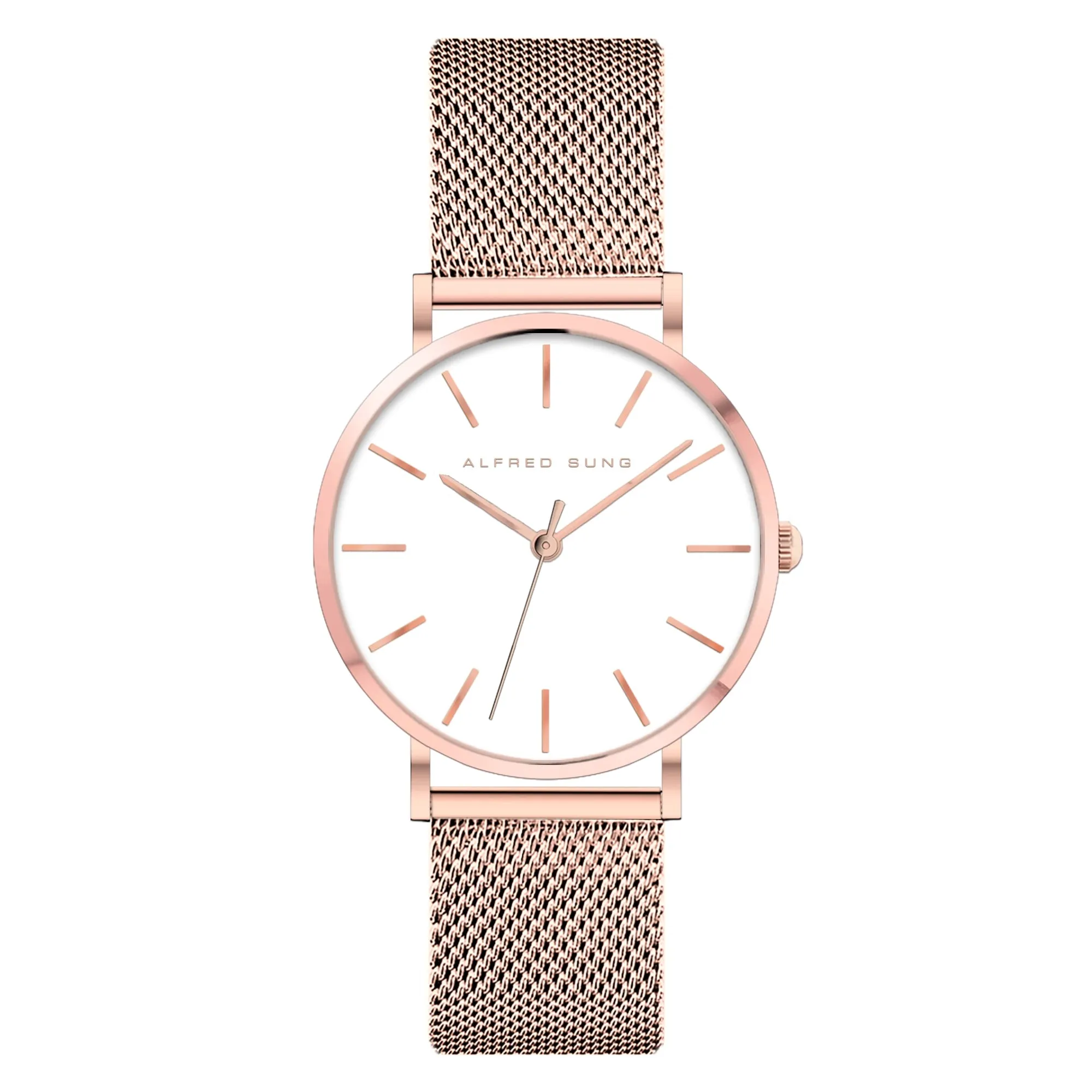 Alfred Sung Muse White Dial Rosegold Bracelet Ladies watch