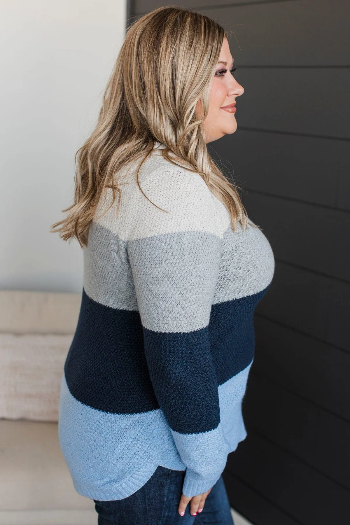 All About Spring Color Block Knit Sweater- Blue & Grey