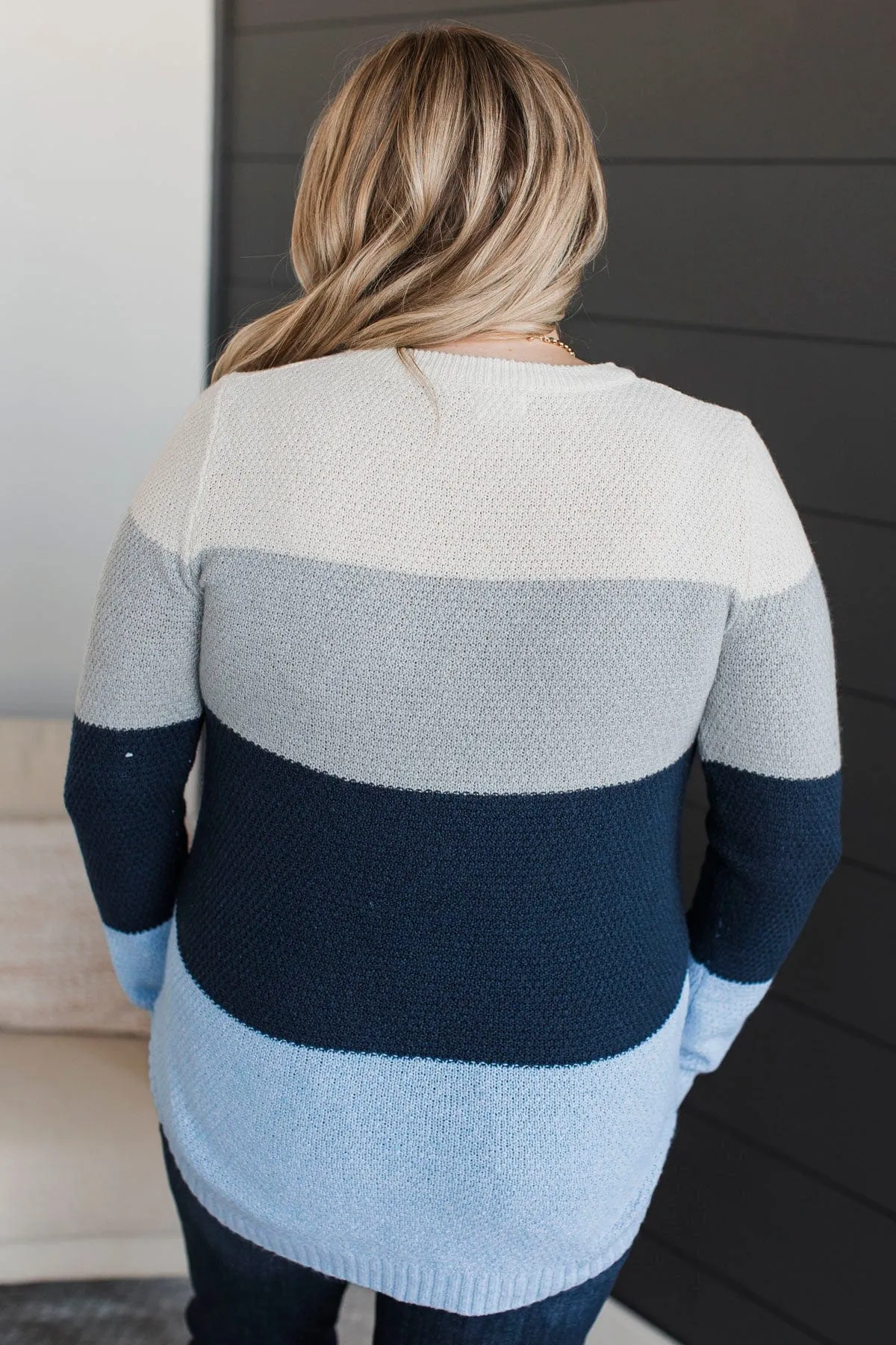 All About Spring Color Block Knit Sweater- Blue & Grey