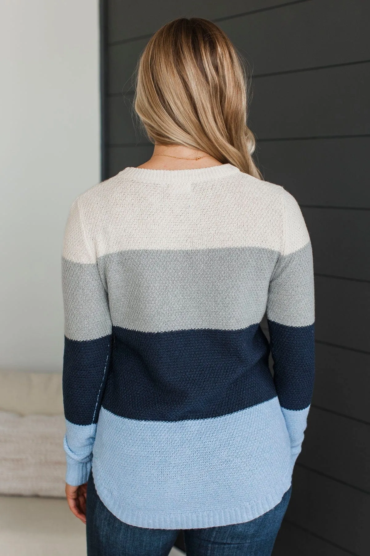 All About Spring Color Block Knit Sweater- Blue & Grey
