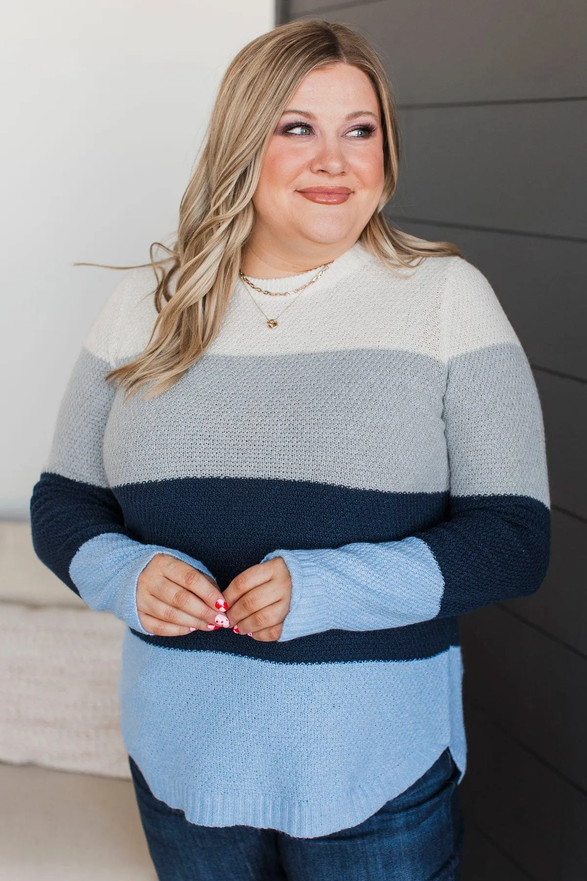 All About Spring Color Block Knit Sweater- Blue & Grey