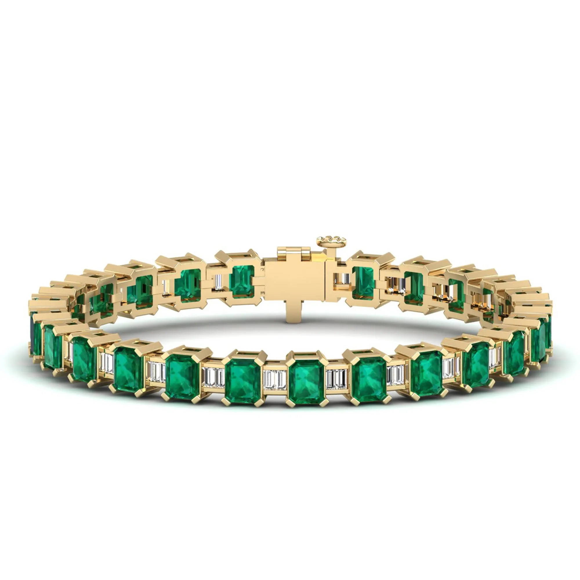 Alternating Emerald Cut Emerald and Baguette Diamond Tennis Bracelet