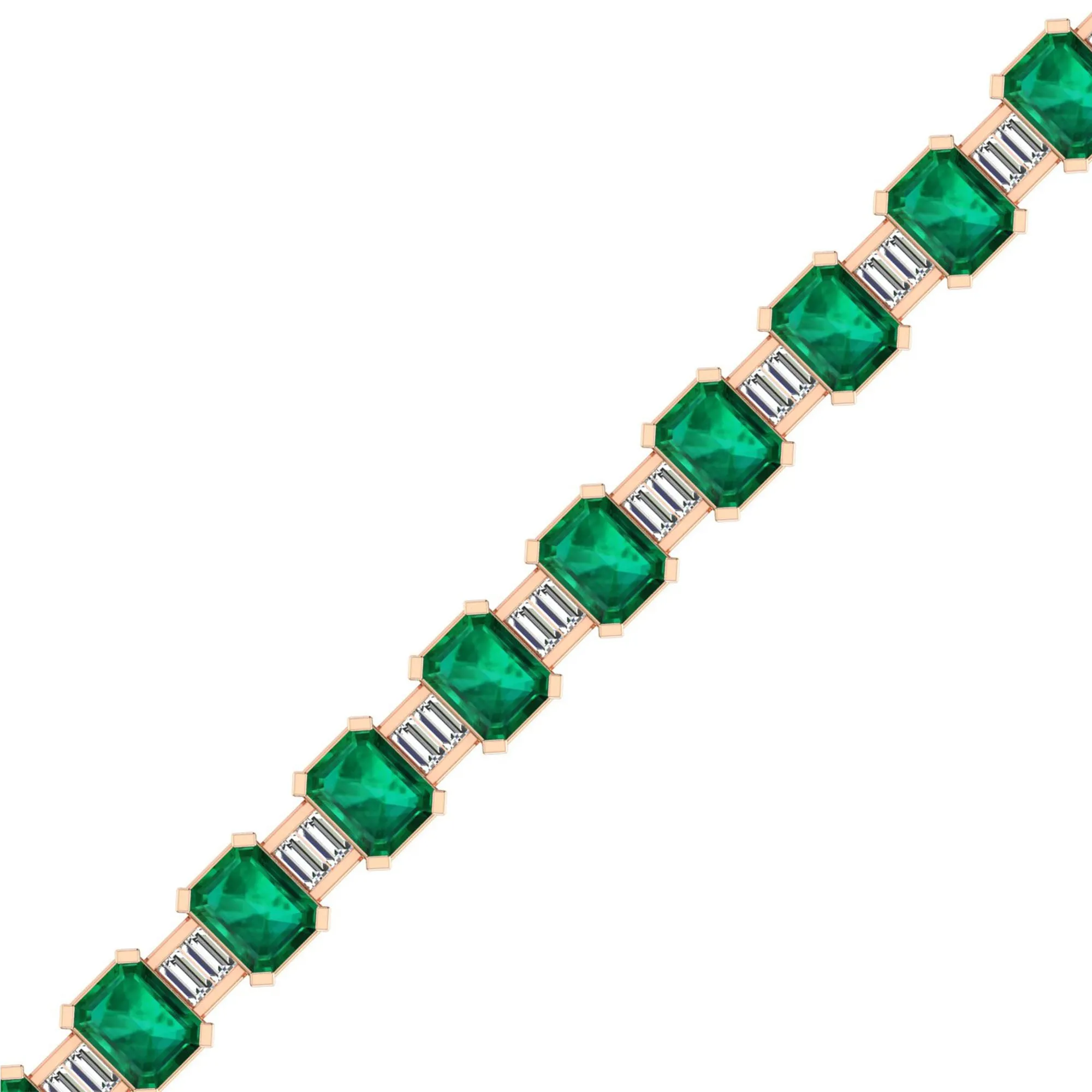 Alternating Emerald Cut Emerald and Baguette Diamond Tennis Bracelet