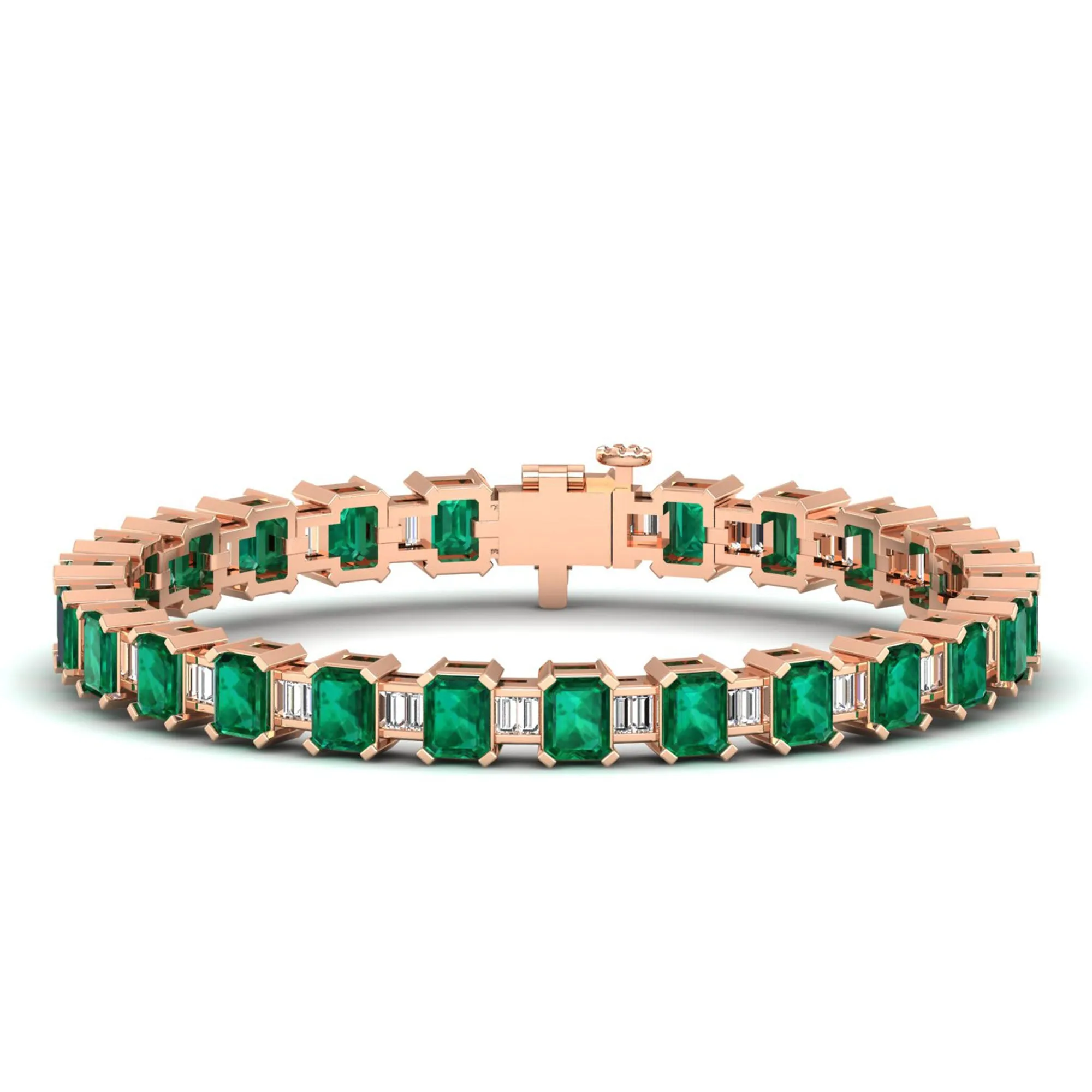 Alternating Emerald Cut Emerald and Baguette Diamond Tennis Bracelet