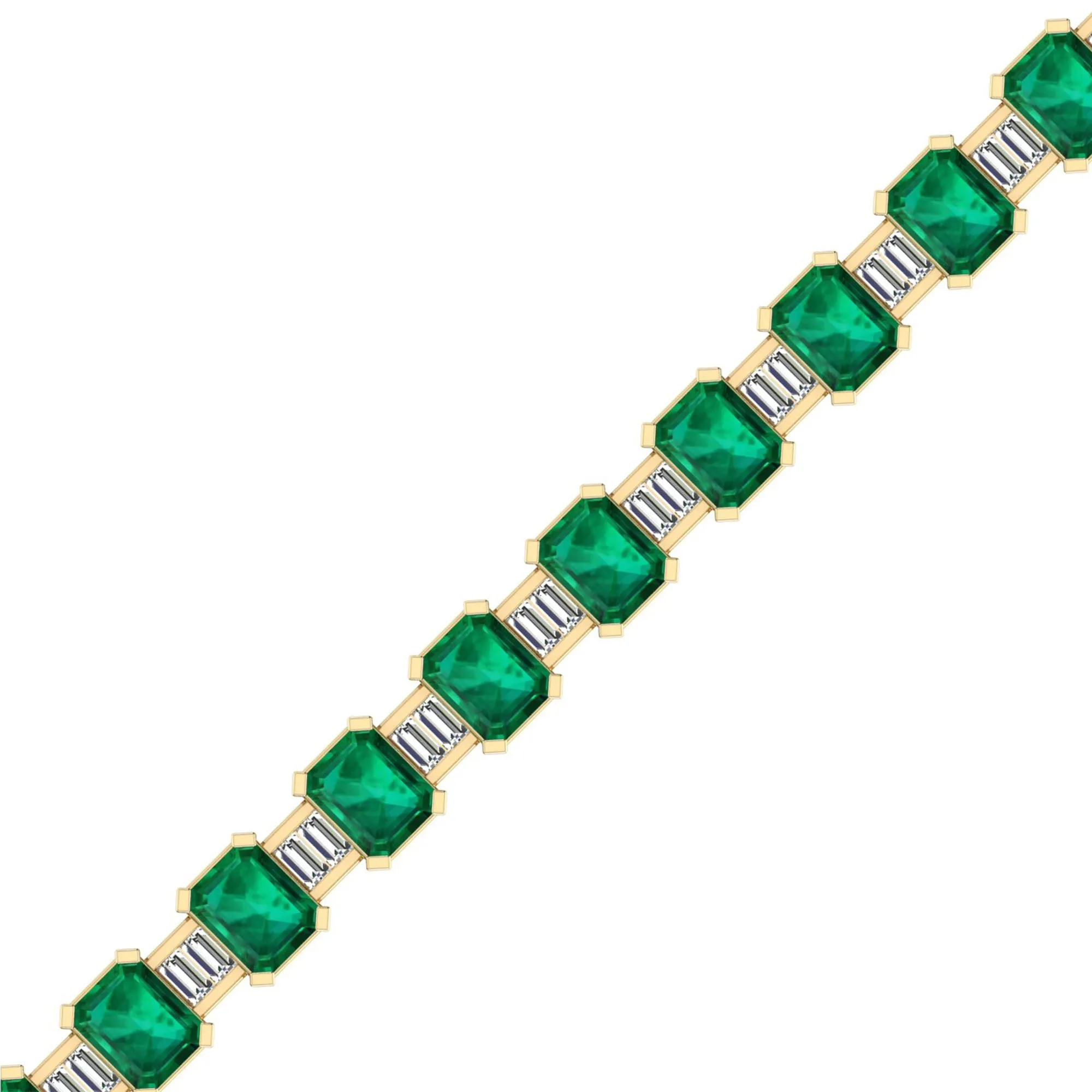 Alternating Emerald Cut Emerald and Baguette Diamond Tennis Bracelet