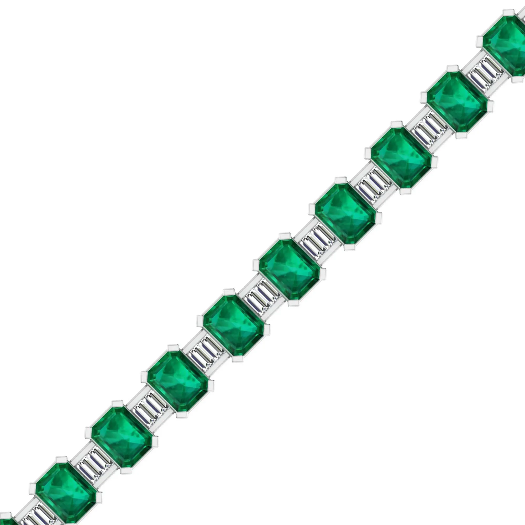 Alternating Emerald Cut Emerald and Baguette Diamond Tennis Bracelet