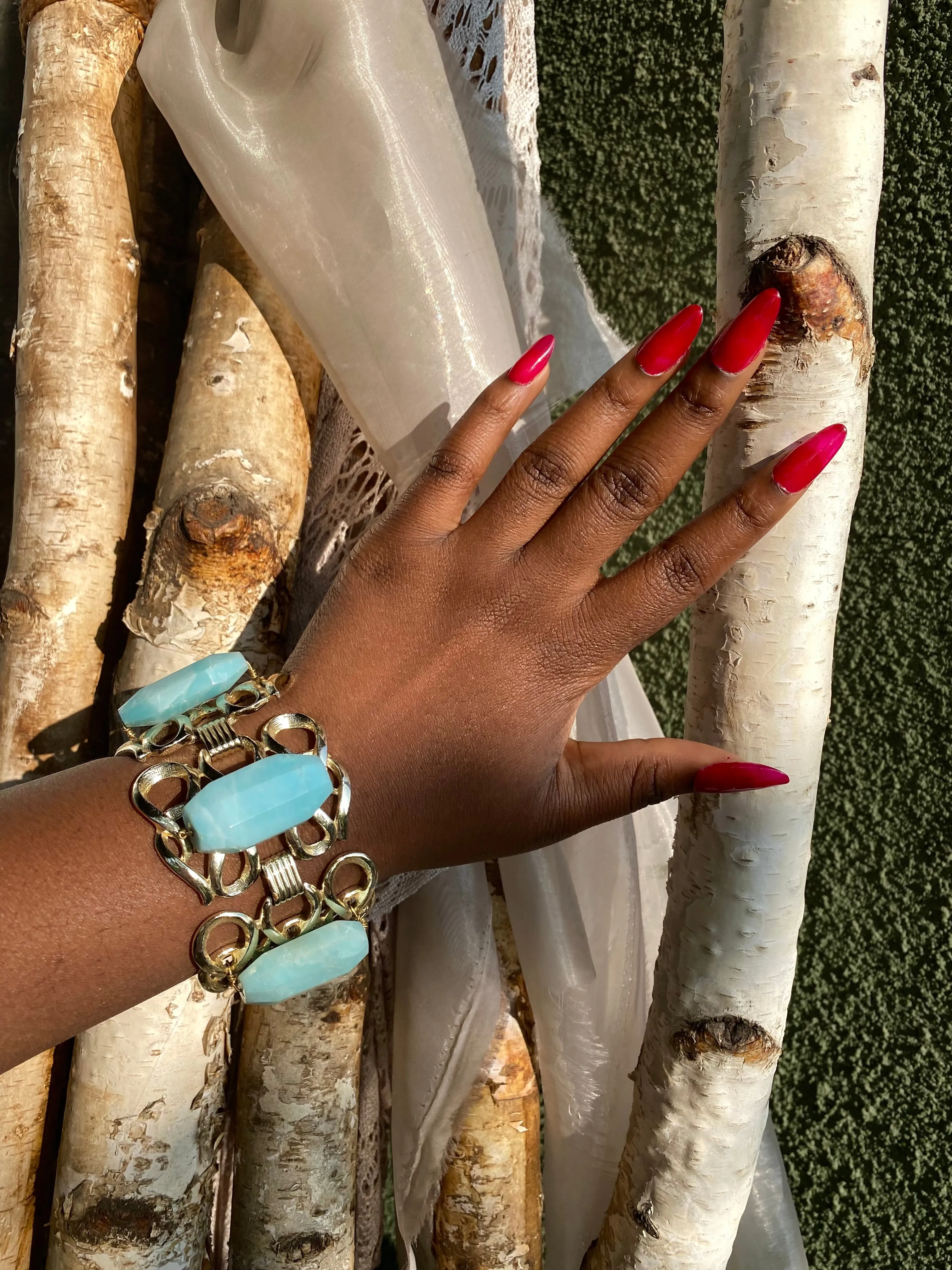 Amazonite stone and gold swirl bracelet
