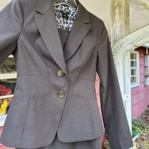 Ann Taylor Brown Skirt Suit with Animal Print Lining
