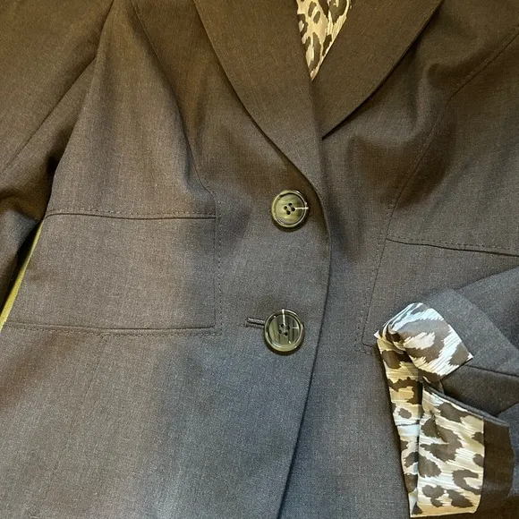 Ann Taylor Brown Skirt Suit with Animal Print Lining