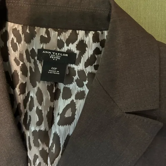 Ann Taylor Brown Skirt Suit with Animal Print Lining