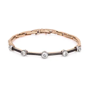 Antique Edwardian 1ct Diamond Bracelet 14k Gold Platinum Round Bezel Jewelry