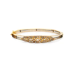 Antique Edwardian Bracelet Pearl Diamond 14k Yellow Gold Bangle Vintage Jewelry