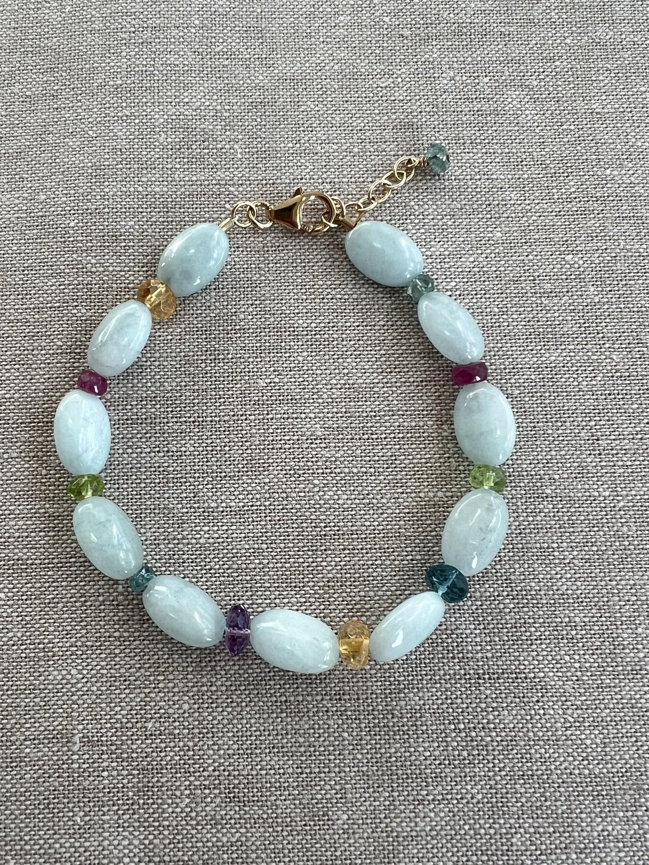 Aquamarine and Mixed Gemstone Bracelet, Gemstone Bracelet, Boho Bracelet, Gift for Her, March Birthstone, Spring Bracelet, Milky Aquamarine