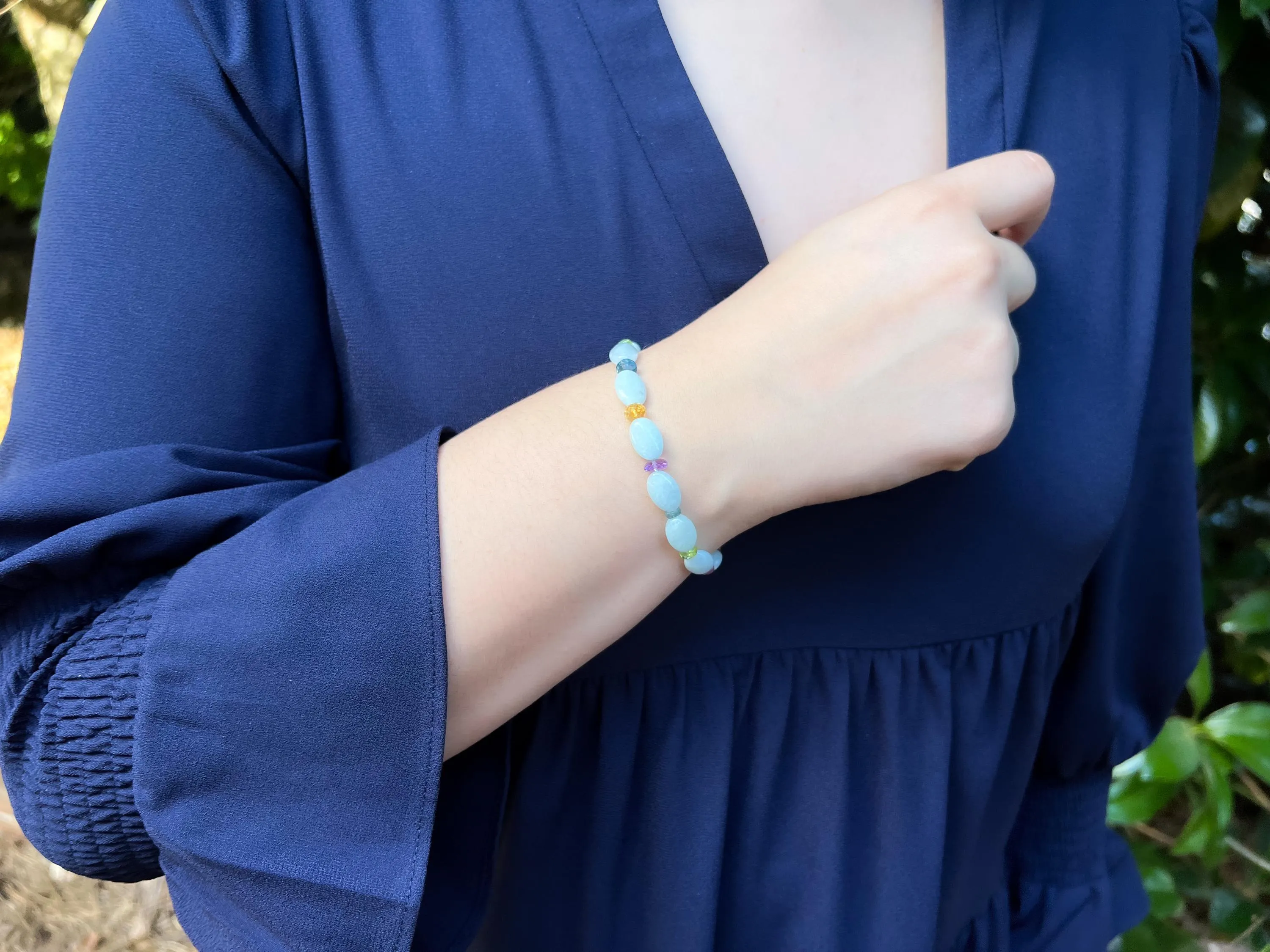 Aquamarine and Mixed Gemstone Bracelet, Gemstone Bracelet, Boho Bracelet, Gift for Her, March Birthstone, Spring Bracelet, Milky Aquamarine