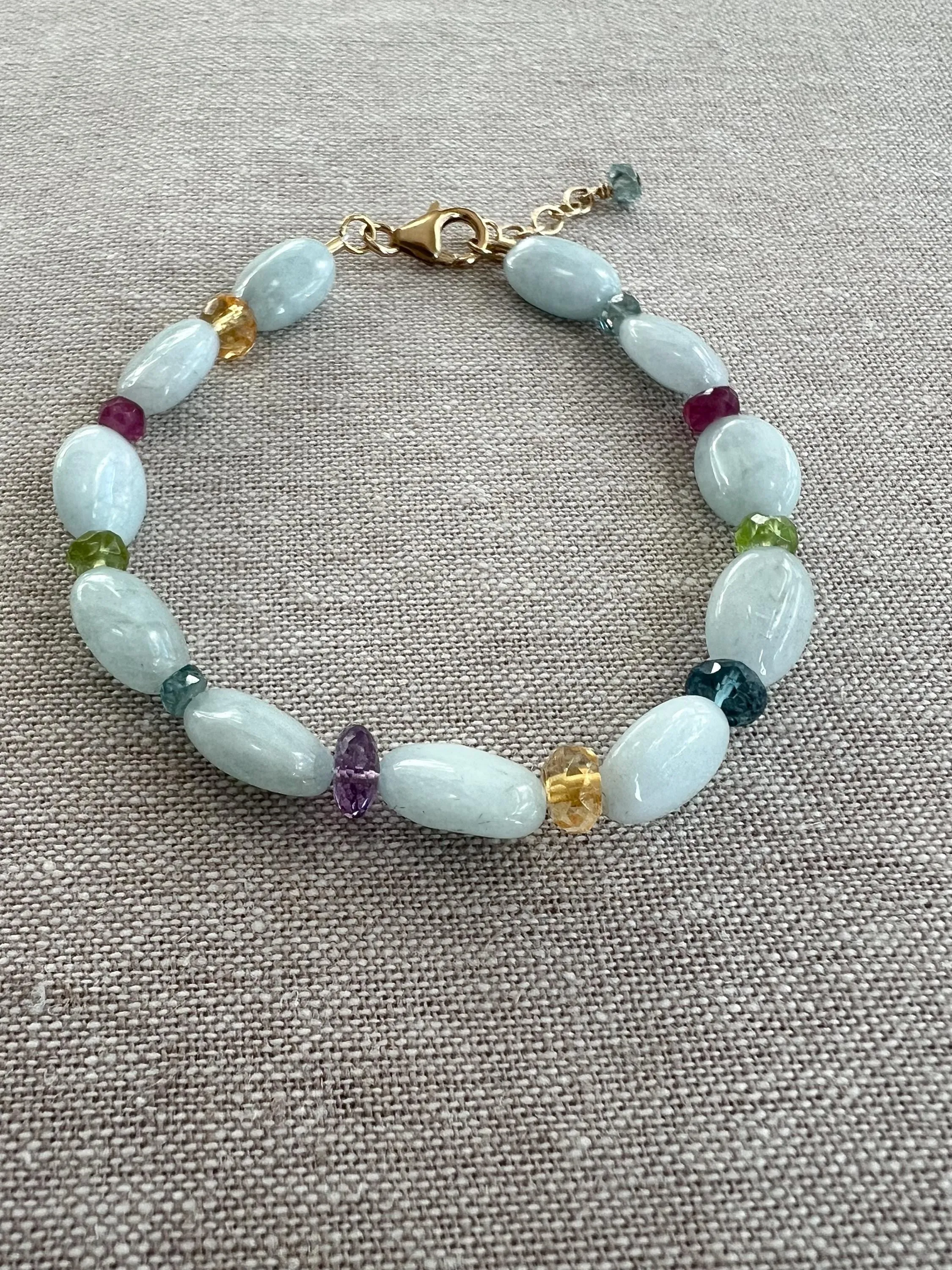Aquamarine and Mixed Gemstone Bracelet, Gemstone Bracelet, Boho Bracelet, Gift for Her, March Birthstone, Spring Bracelet, Milky Aquamarine