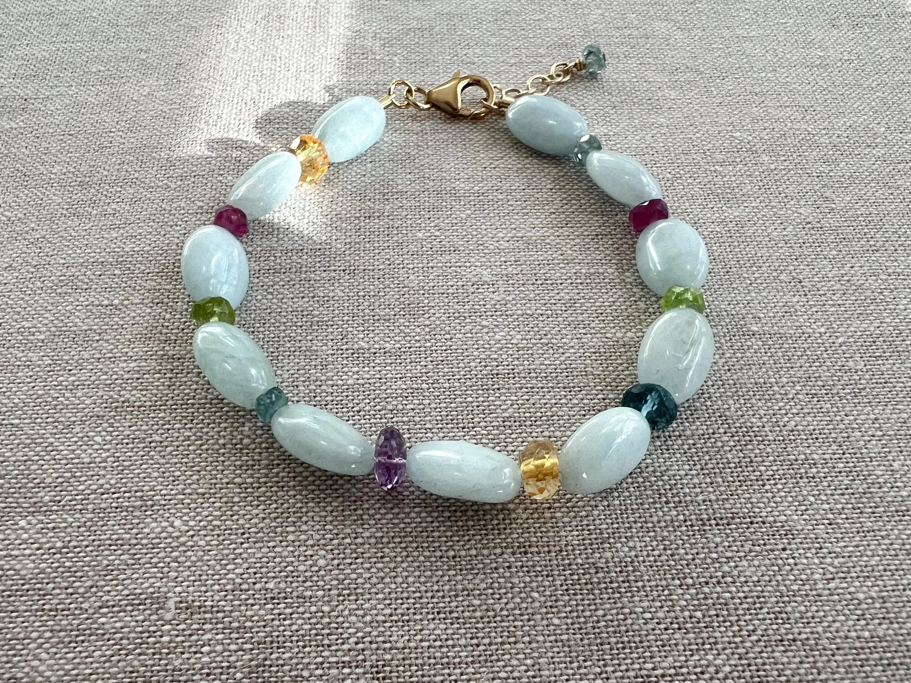 Aquamarine and Mixed Gemstone Bracelet, Gemstone Bracelet, Boho Bracelet, Gift for Her, March Birthstone, Spring Bracelet, Milky Aquamarine