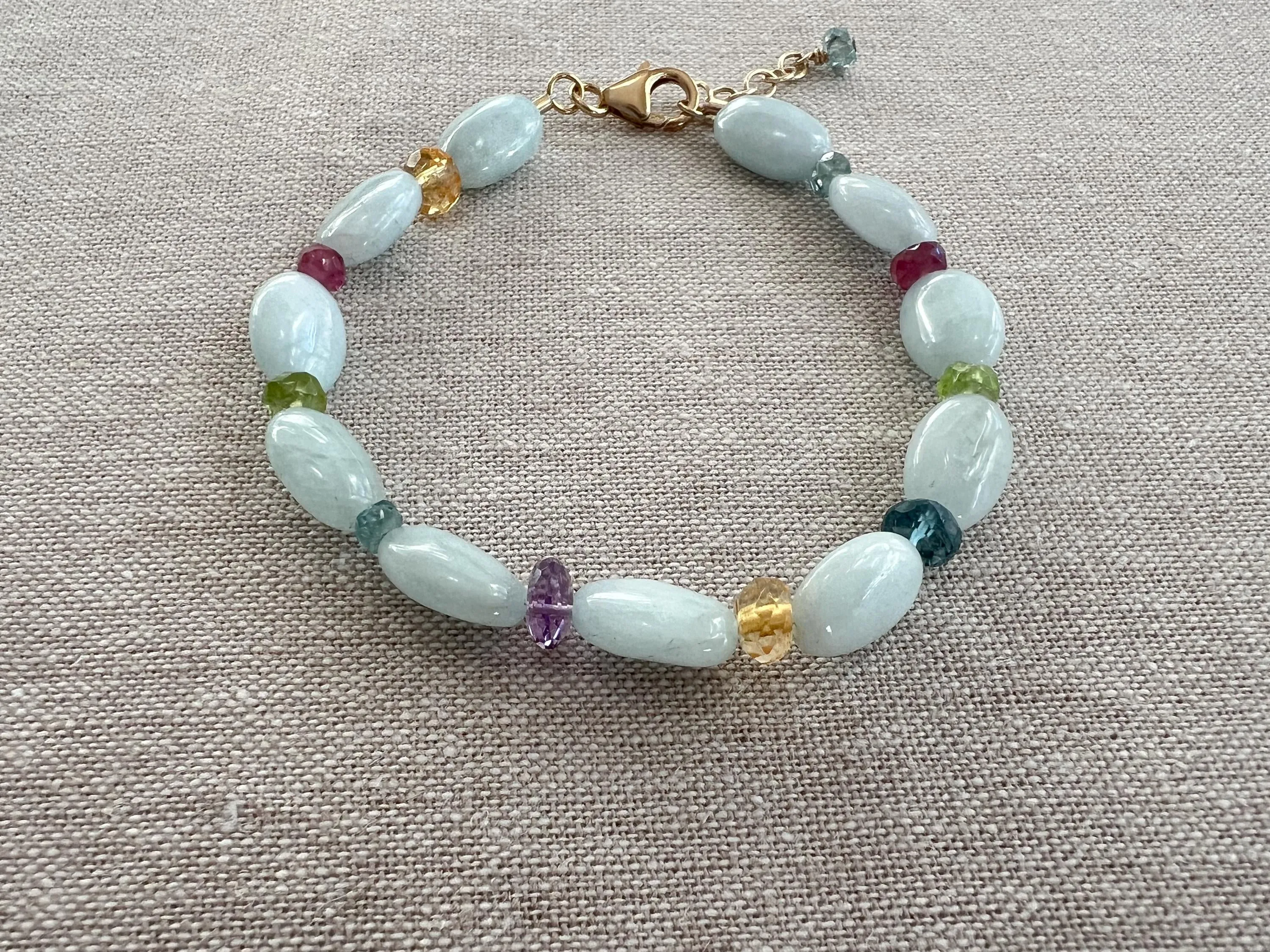Aquamarine and Mixed Gemstone Bracelet, Gemstone Bracelet, Boho Bracelet, Gift for Her, March Birthstone, Spring Bracelet, Milky Aquamarine
