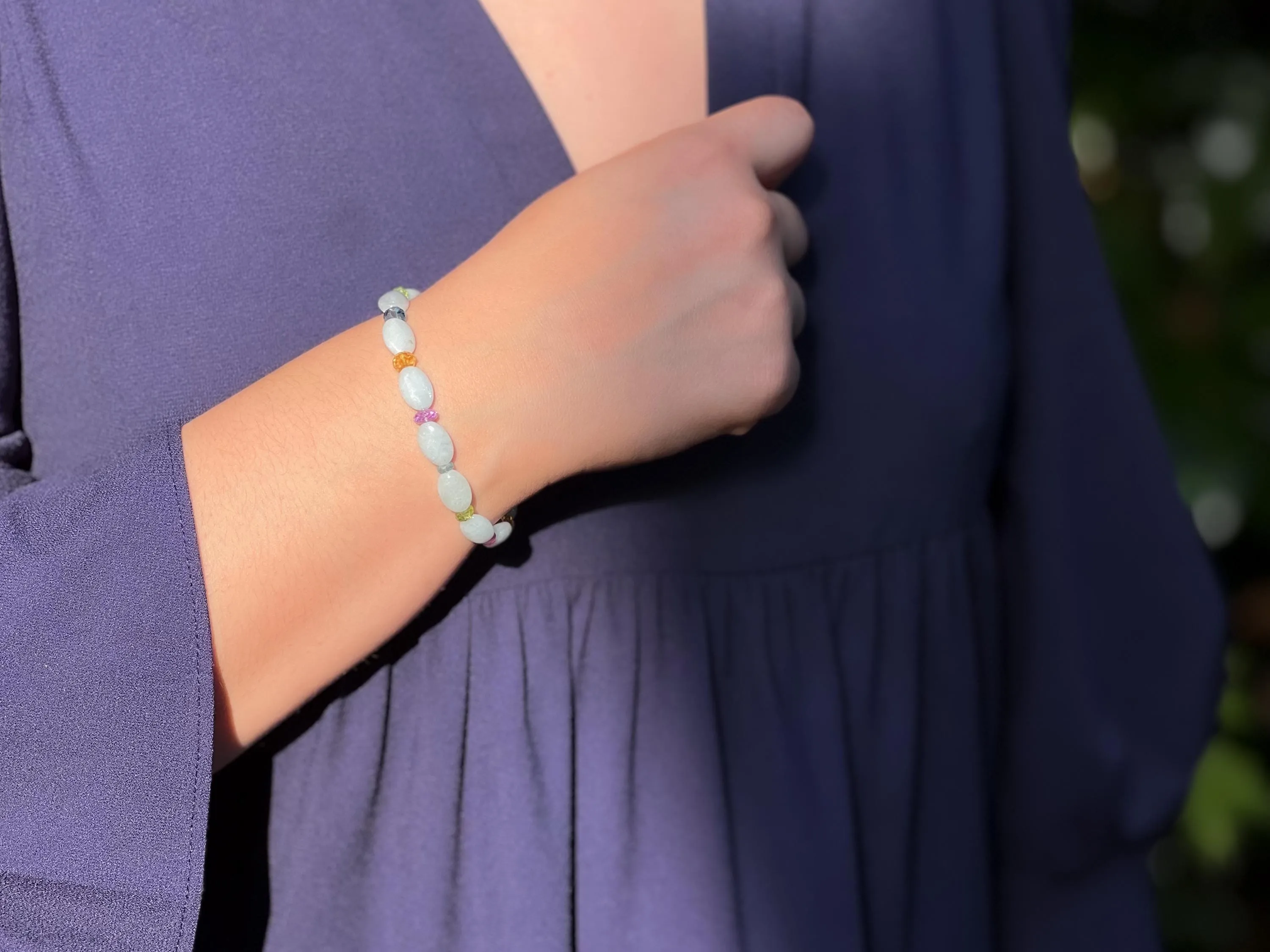 Aquamarine and Mixed Gemstone Bracelet, Gemstone Bracelet, Boho Bracelet, Gift for Her, March Birthstone, Spring Bracelet, Milky Aquamarine
