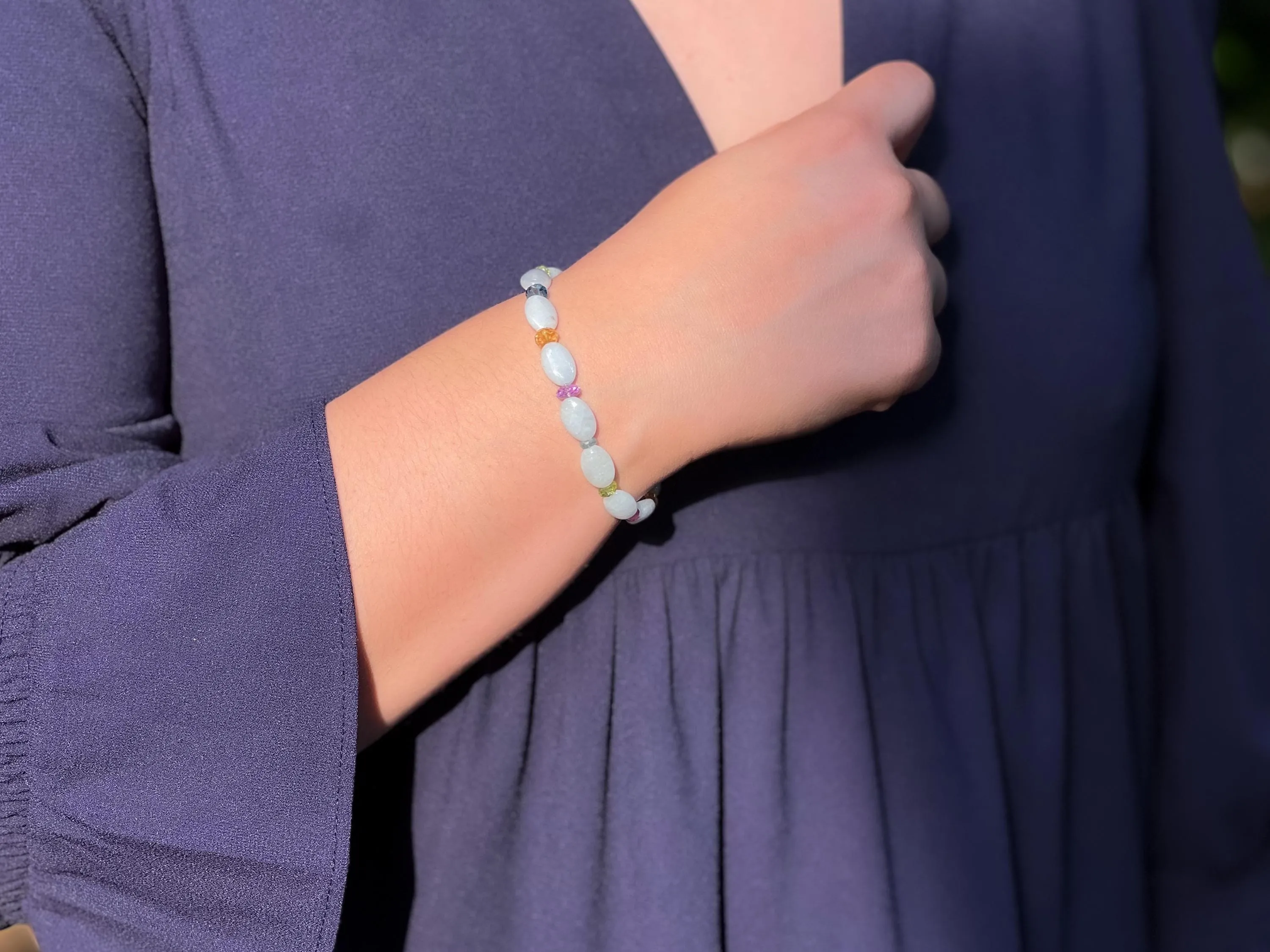 Aquamarine and Mixed Gemstone Bracelet, Gemstone Bracelet, Boho Bracelet, Gift for Her, March Birthstone, Spring Bracelet, Milky Aquamarine