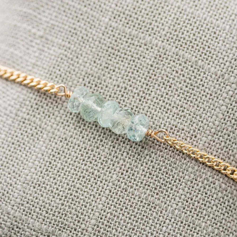 Aquamarine Stack Bracelet on Gold Curb Chain