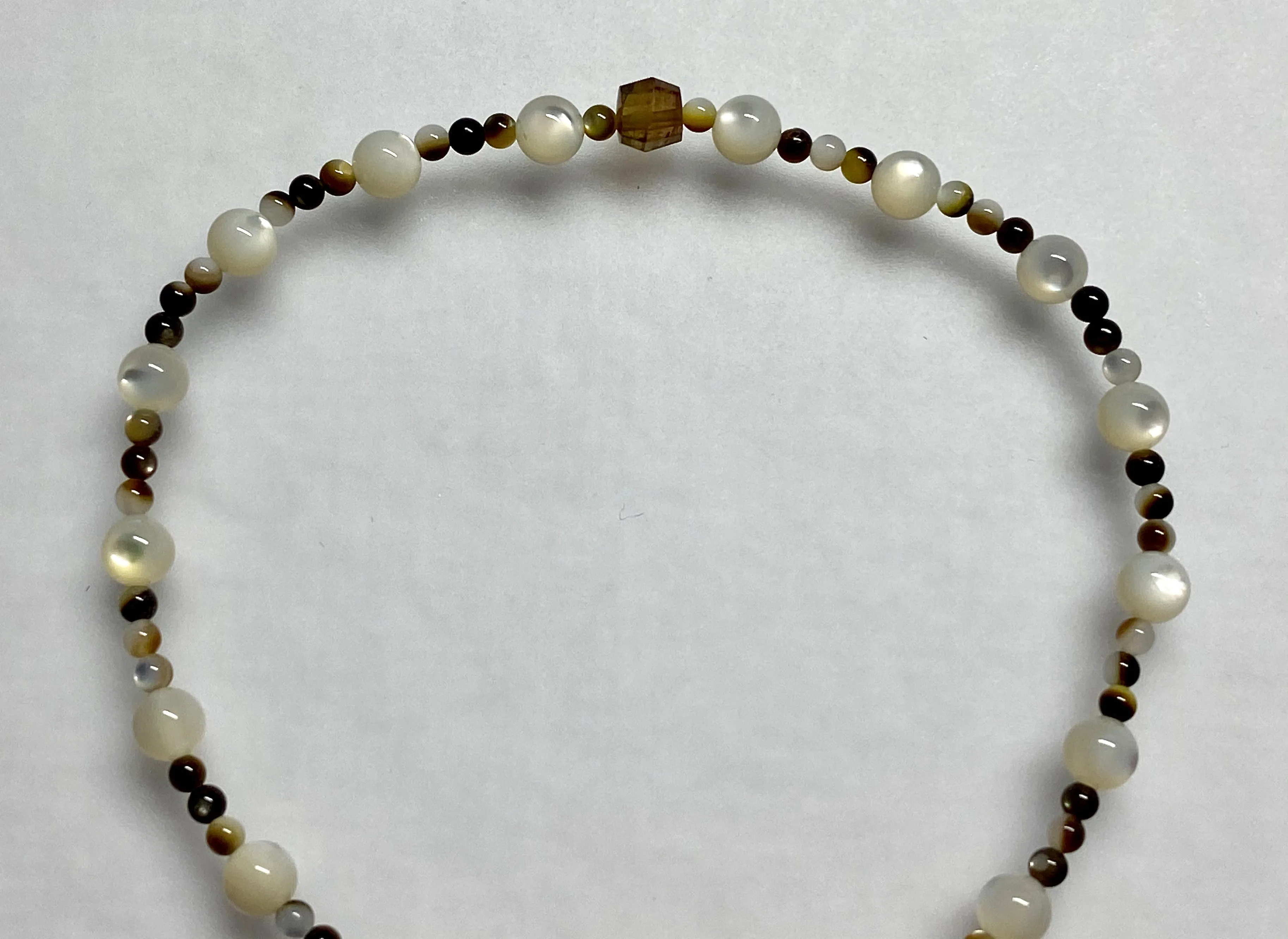 Arpaia "Rockaway Beach" stretch bracelet with natural brown tourmaline & multi-color mother of pearl gemstone beads