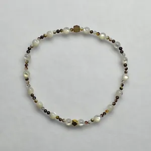 Arpaia "Rockaway Beach" stretch bracelet with natural brown tourmaline & multi-color mother of pearl gemstone beads
