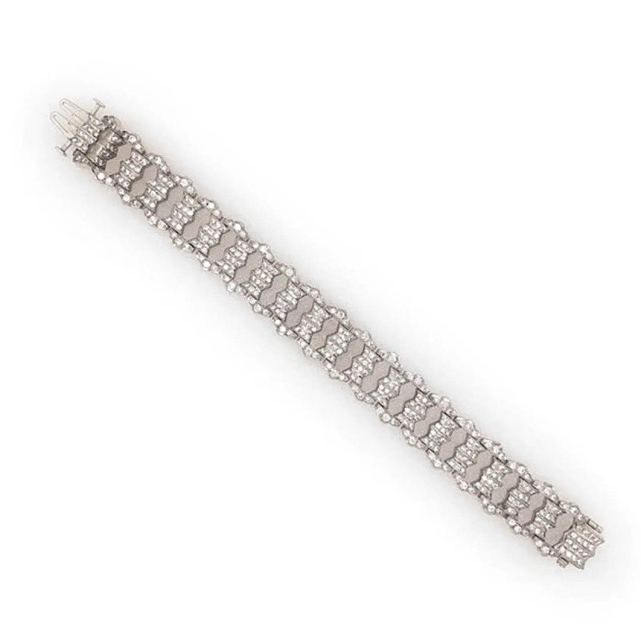 ART DECO ROUND NATURAL DIAMONDS 12.38 CARAT PLATINUM BRACELET