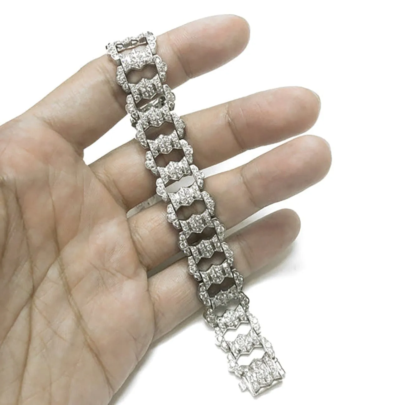 ART DECO ROUND NATURAL DIAMONDS 12.38 CARAT PLATINUM BRACELET