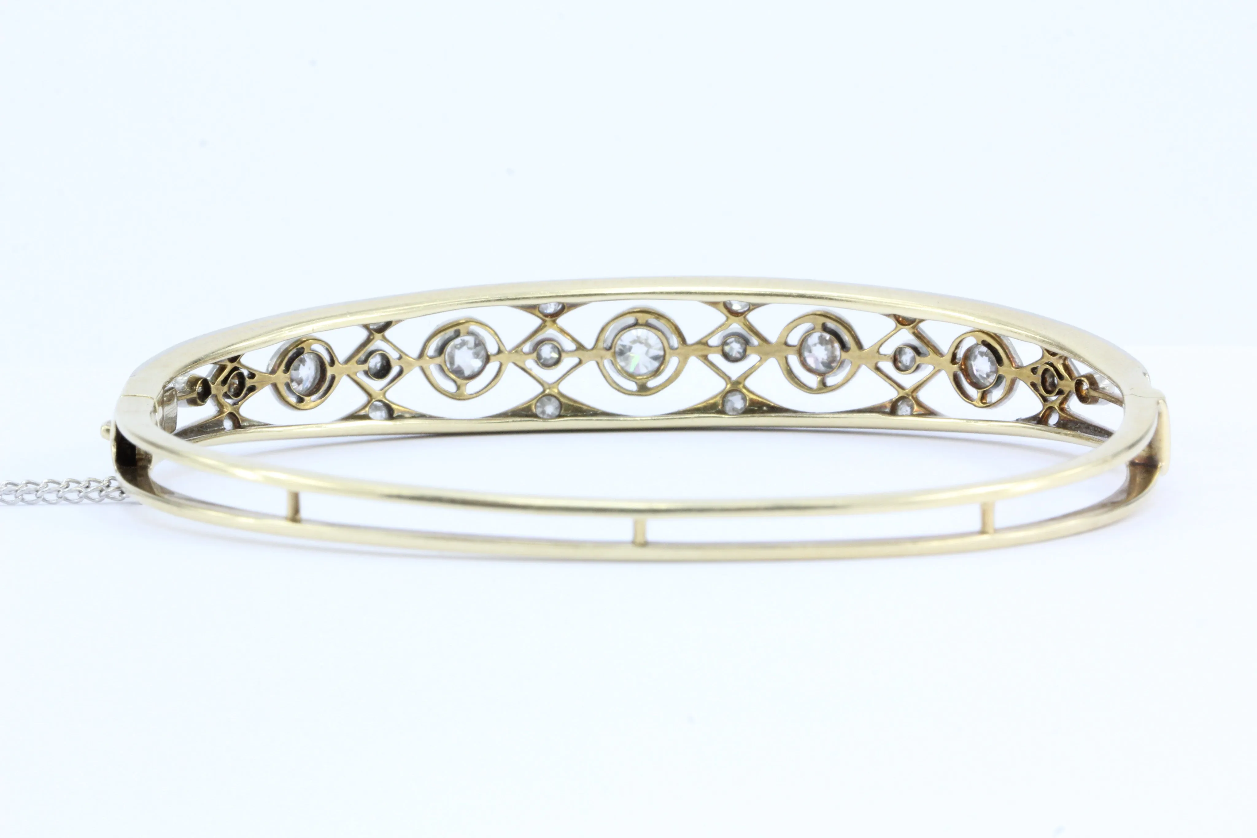 Art Nouveau 14K Yellow Gold Old European Cut Diamond Bangle Bracelet c.1905