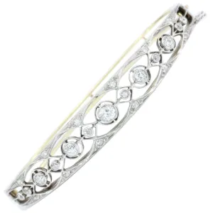 Art Nouveau 14K Yellow Gold Old European Cut Diamond Bangle Bracelet c.1905
