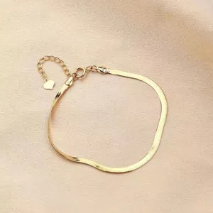 Authentic 18K Solid Gold Flat Snake Chain Bracelet Heart Elegant Beautiful Jewelry 7.1"