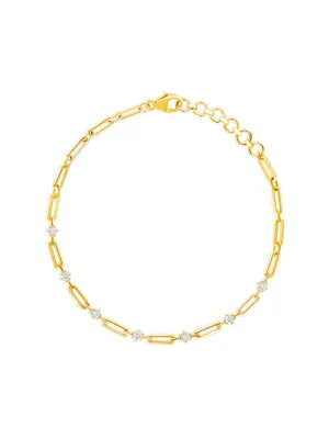 Ava Diamond and Paperclip Chain Bracelet 14K