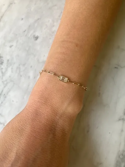 Baguette Diamond Chain Bracelet - 1 Station | Yellow Gold