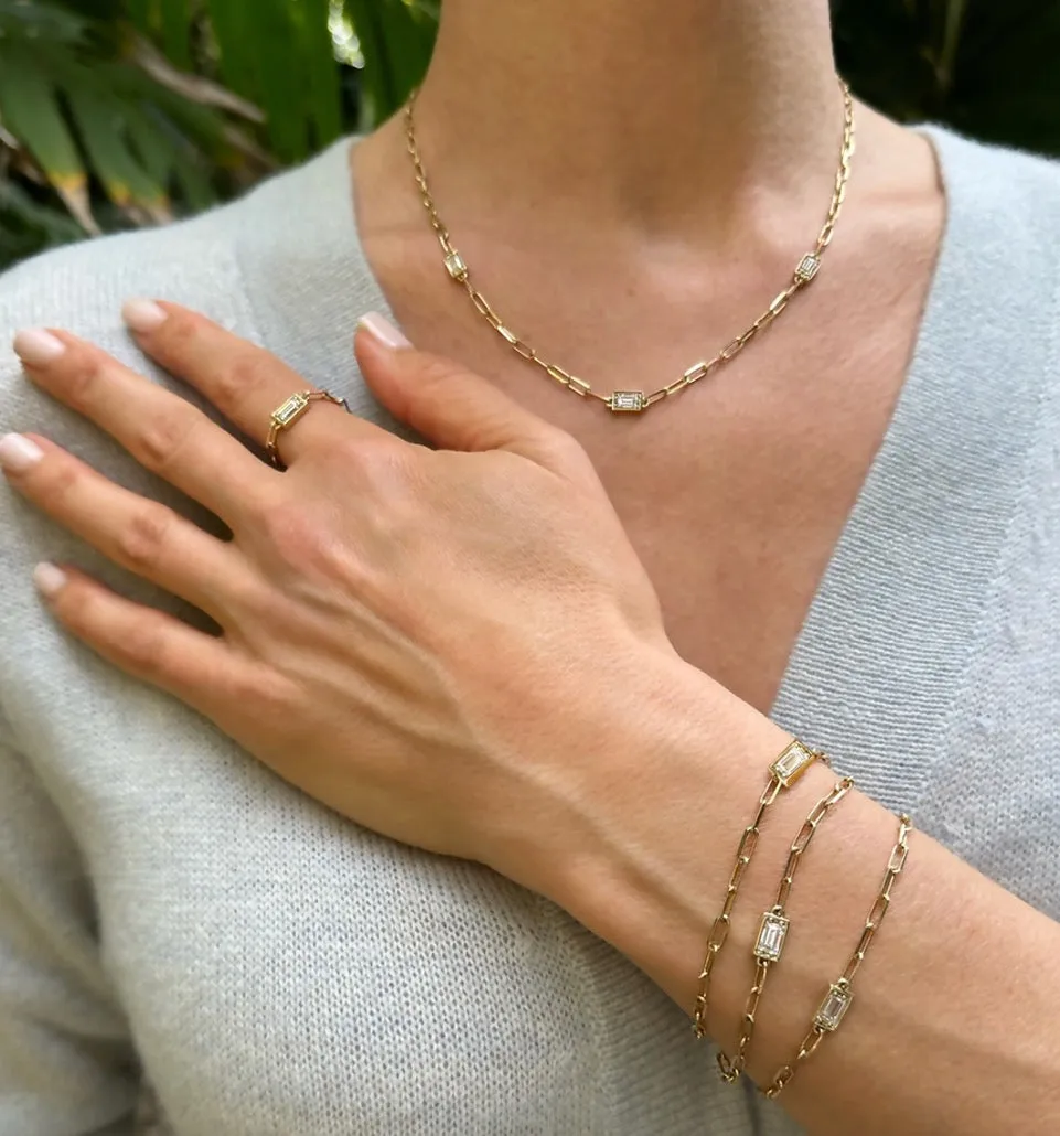 Baguette Diamond Chain Bracelet - 1 Station | Yellow Gold