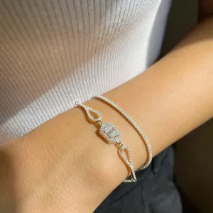Baguette Stone and Waterway 925 Silver Bracelet Set