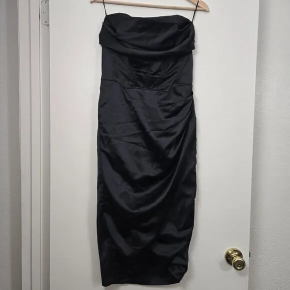 Bardot Jamila Corset Dress Black Size M Strapless Midi Cocktail Dress