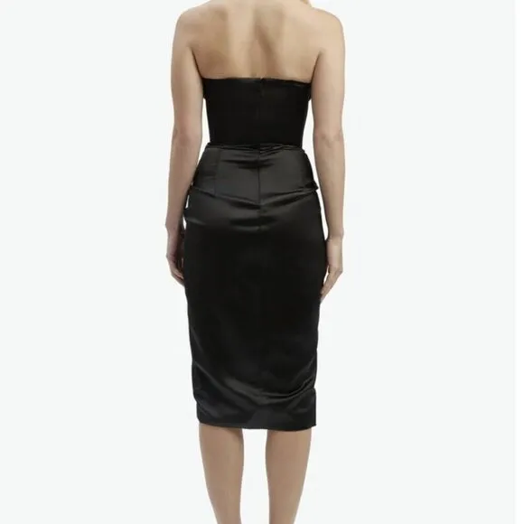Bardot Jamila Corset Dress Black Size M Strapless Midi Cocktail Dress