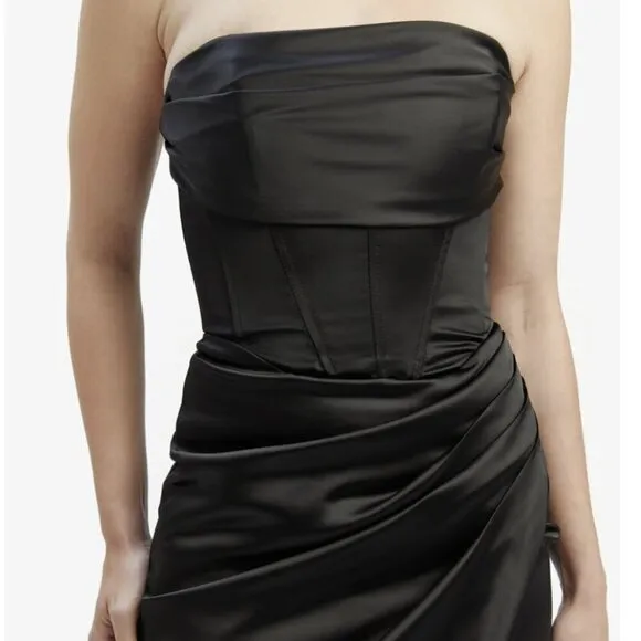 Bardot Jamila Corset Dress Black Size M Strapless Midi Cocktail Dress